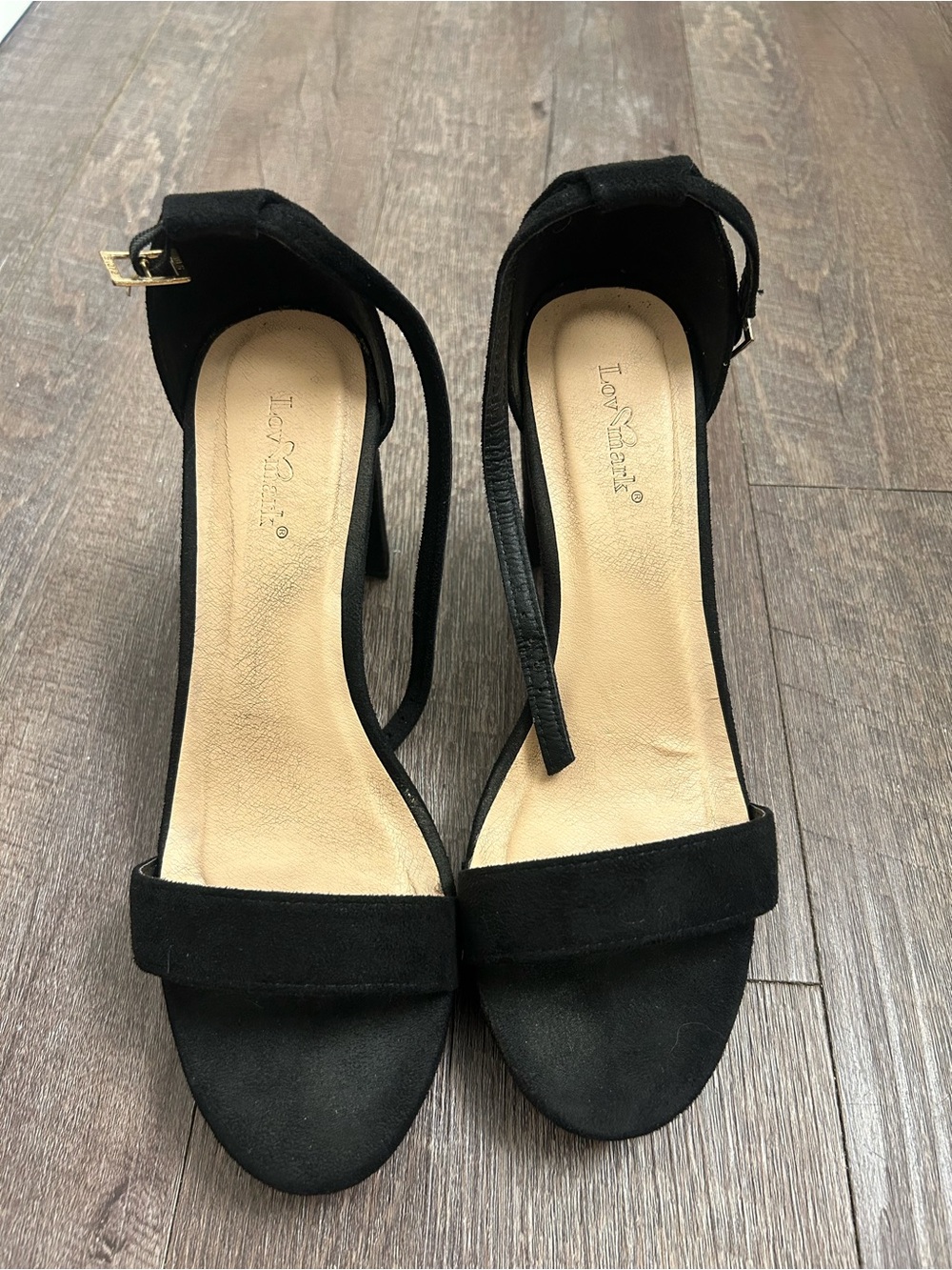 Black Suede Open-Toe Ankle Strap Heels